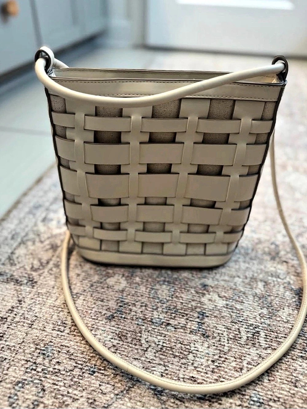 A New Day Woven Bucket Bag Crossbody Beige